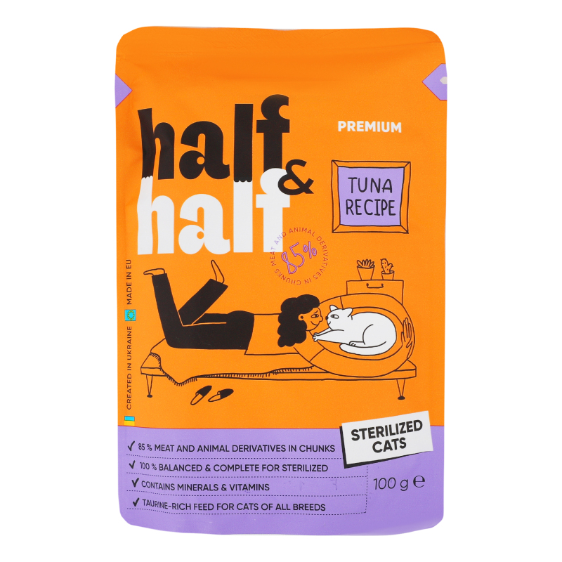 Корм вологий Half&Half 100г д/стк тунець
