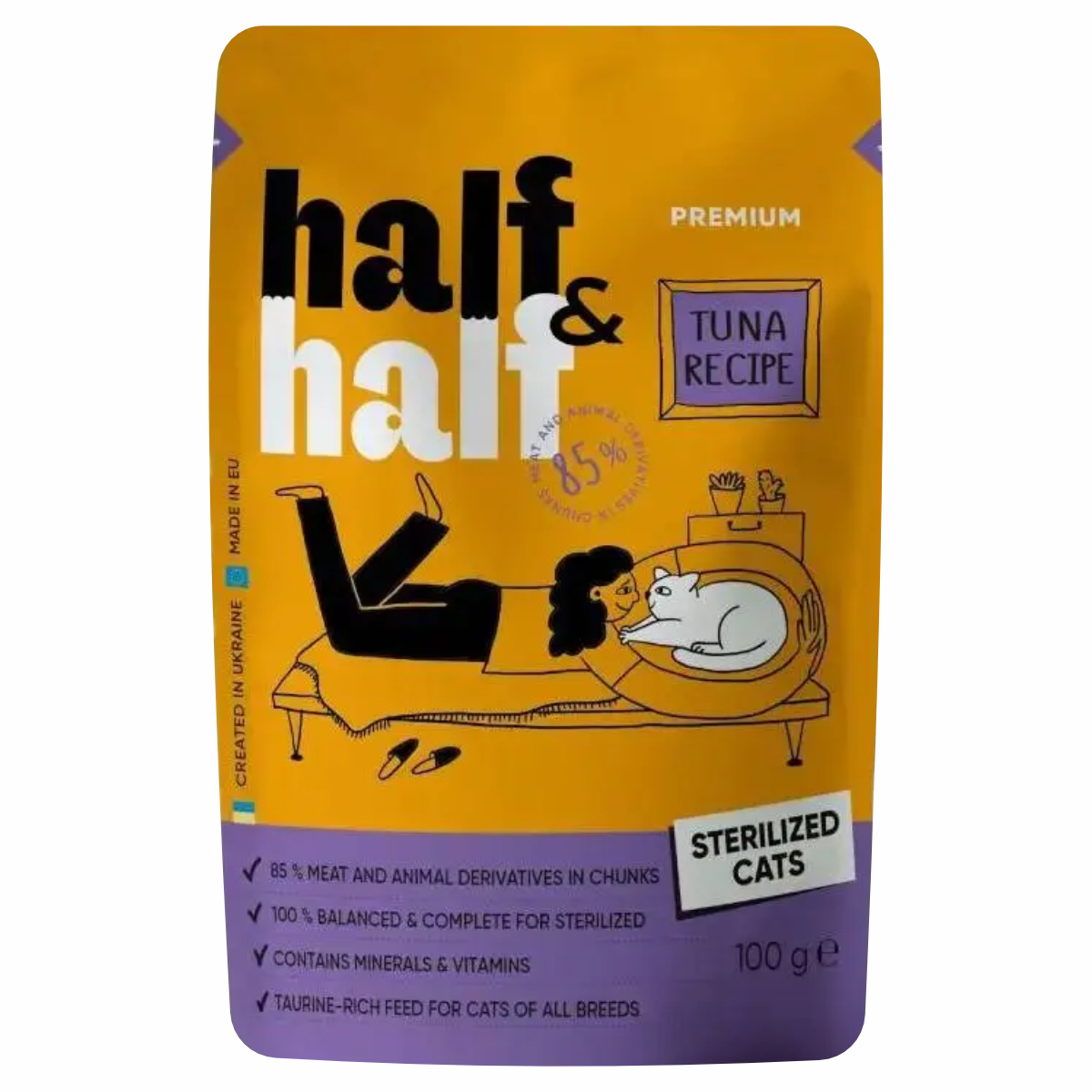 Корм вологий Half&Half 100г д/стк тунець