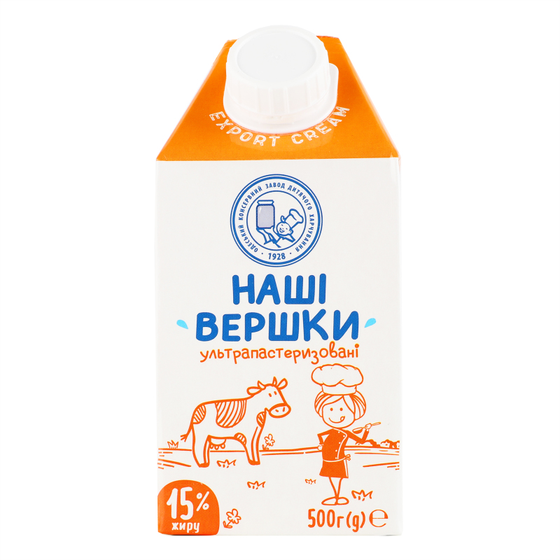 Вершки НашеМолоко 15%500г Ультрапастериз