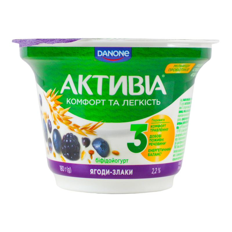 Біфідойогурт Активіа2,2% 180гЯгоди-злак