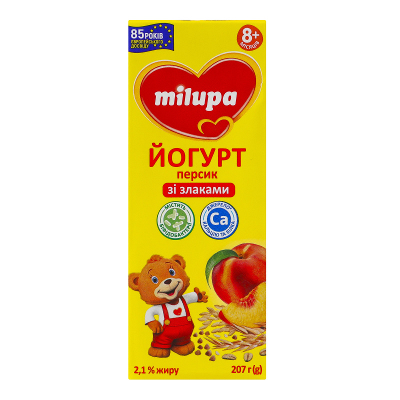 Йогурт Milupa 2,1% 207г персик-злаки