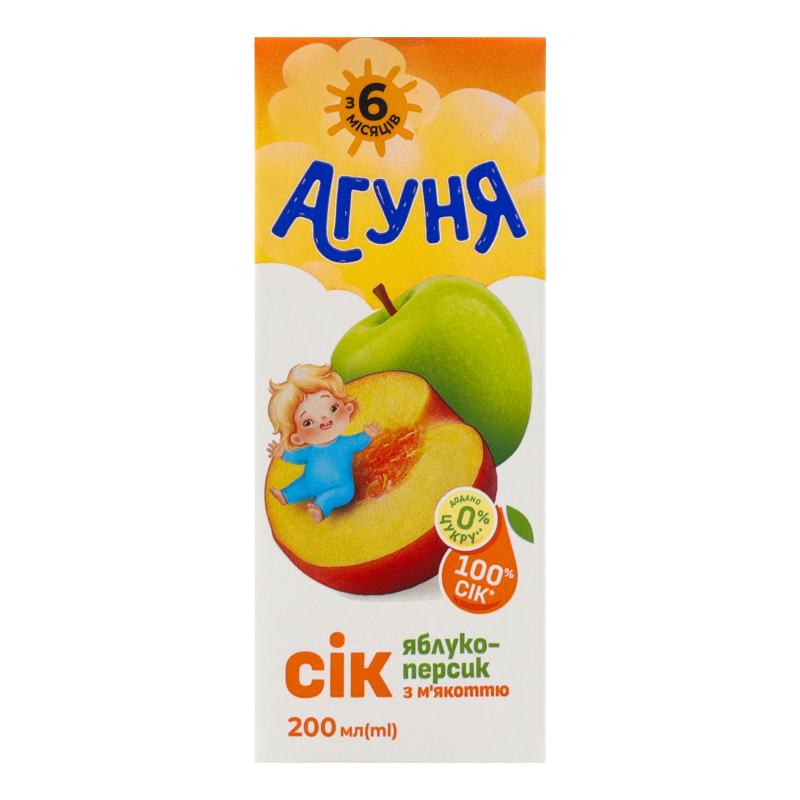 ДХ Сік Агуня 0,2л Яблуко-Персик з мякотт