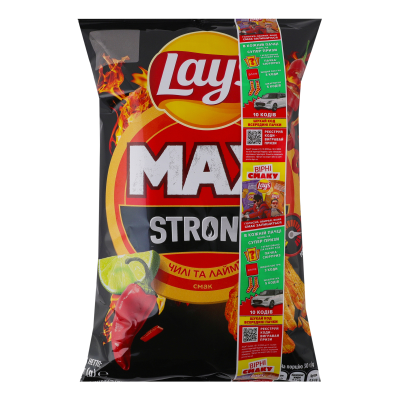 Чипси Lay's Max 95гЧилі та лайму рифлені