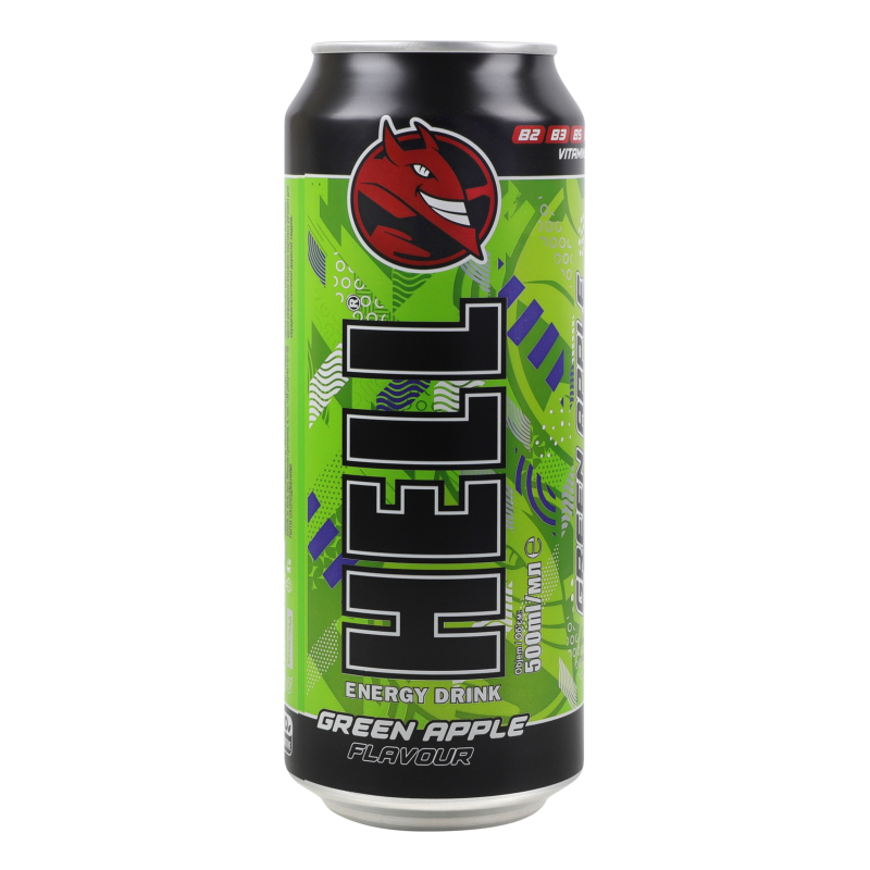 Напій енерг HELL б/а газ500мл Зел яблуко