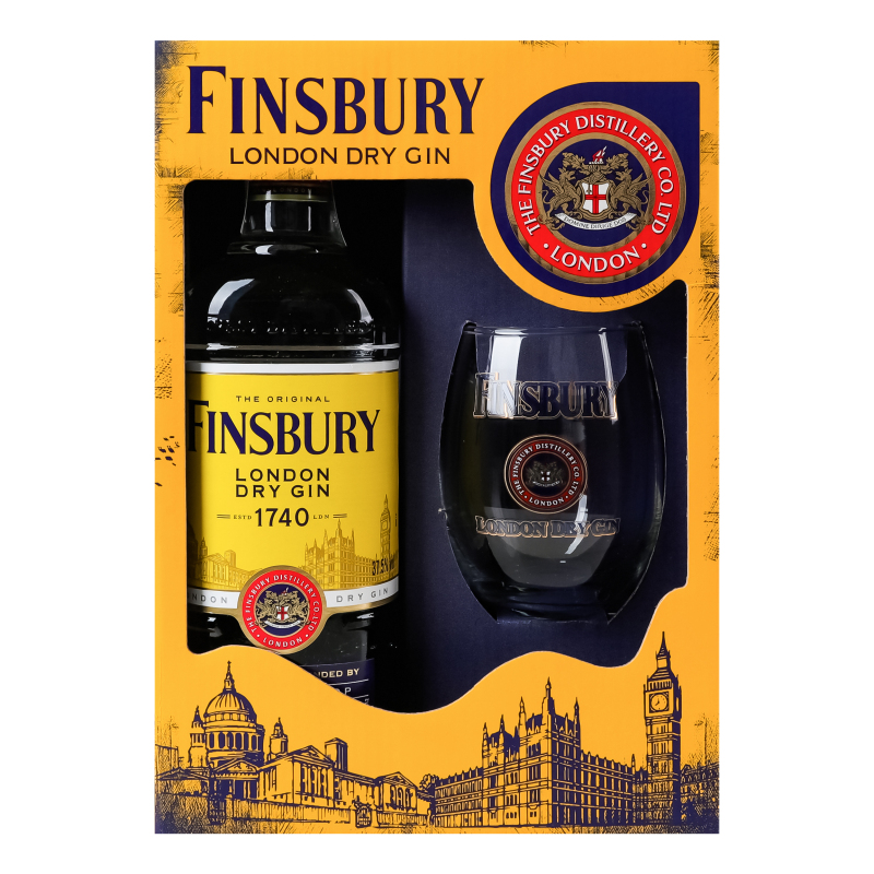 НабірДжин Finsbury 0,7лLondon37,5%+Склян