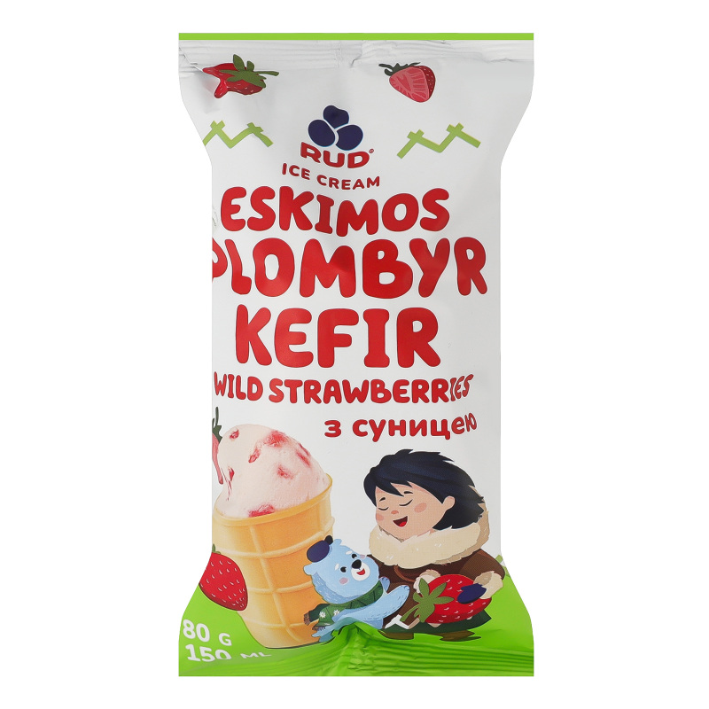 Морозиво Рудь 80гЕскімос Кефір з суницею