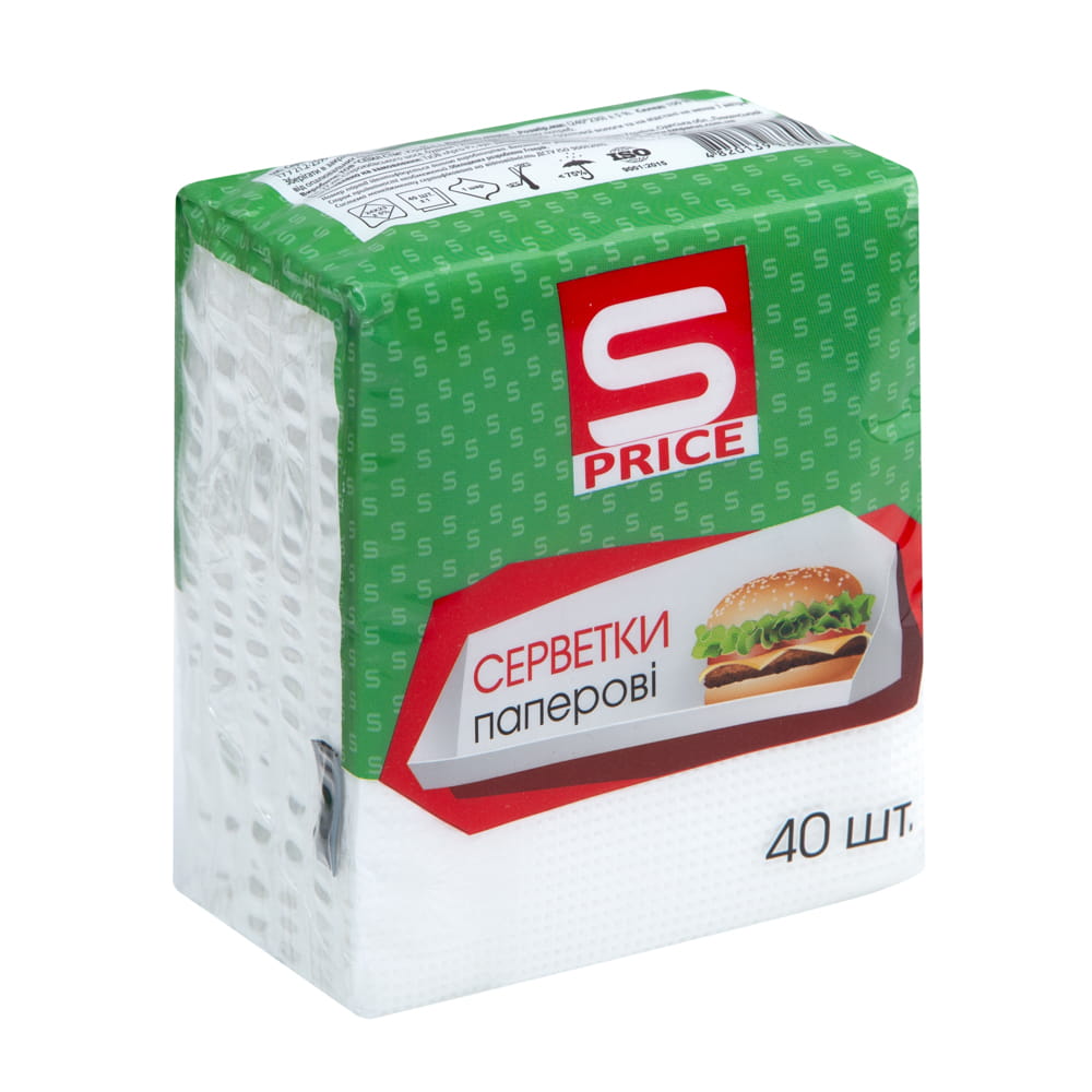 Серветки S-Price 40шт1шарПаперБіл40*80