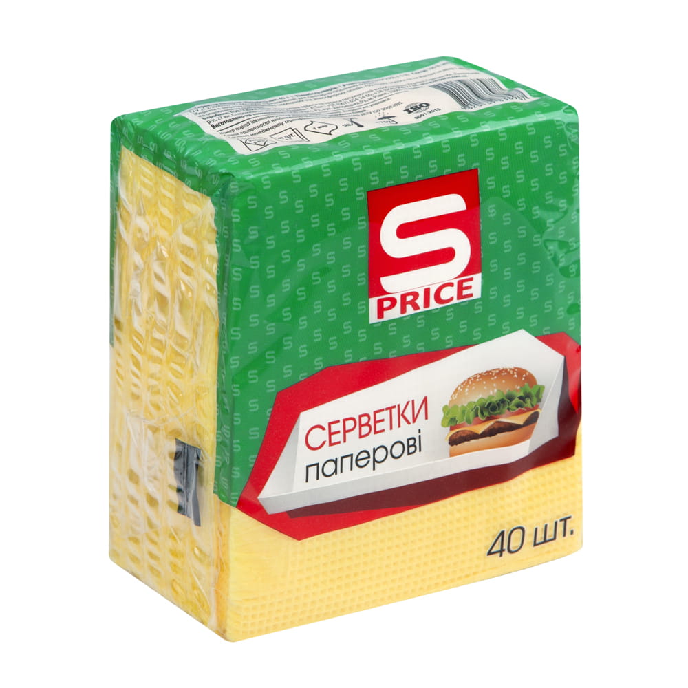 Серветки S-Price 40шт1шарПаперЖовт40*80