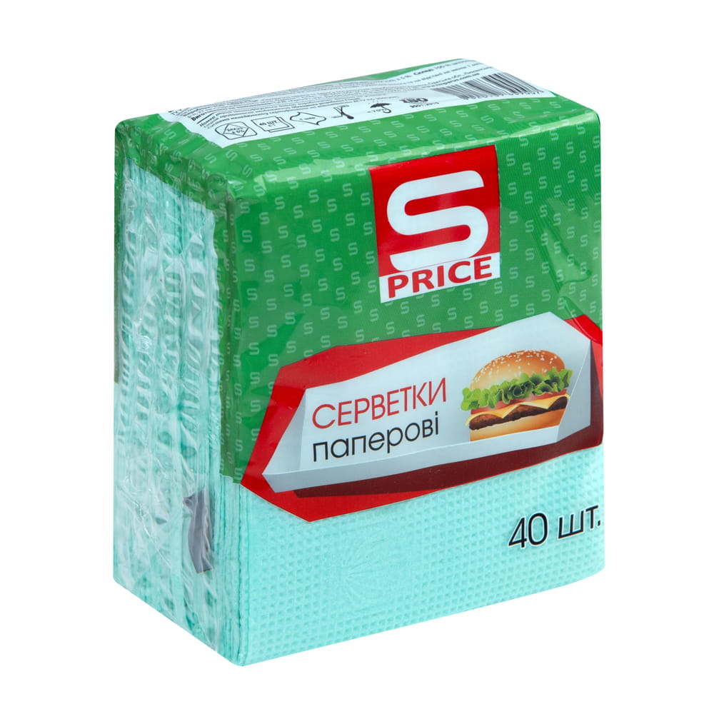Серветки S-Price 40шт1шарПаперЗелен40*80
