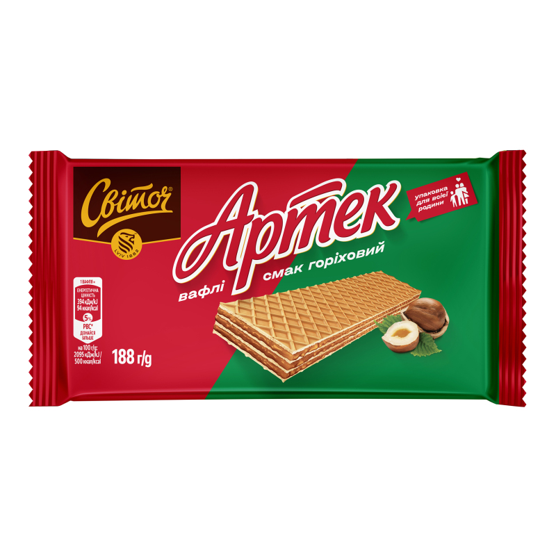 Вафлі Світоч 188г Артек Горіх