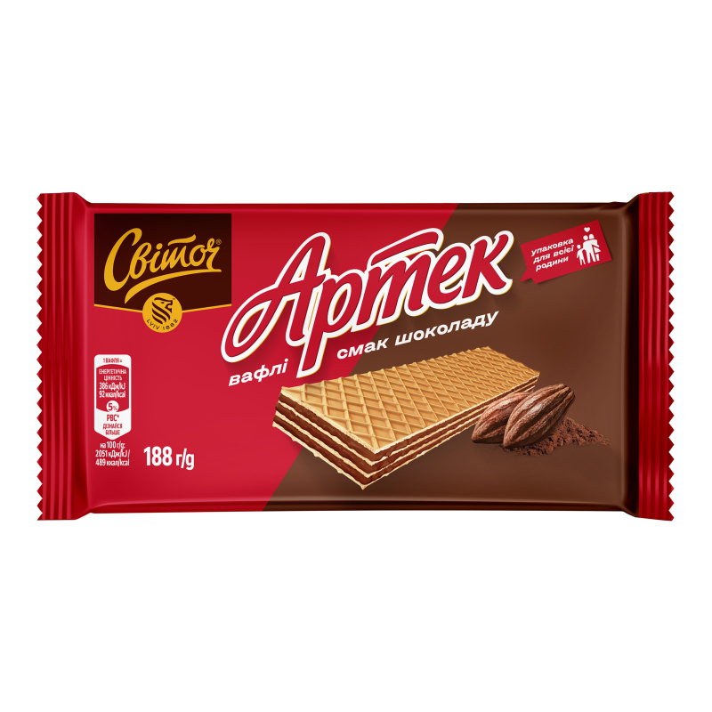 Вафлі Світоч 188г Артек Шоколад