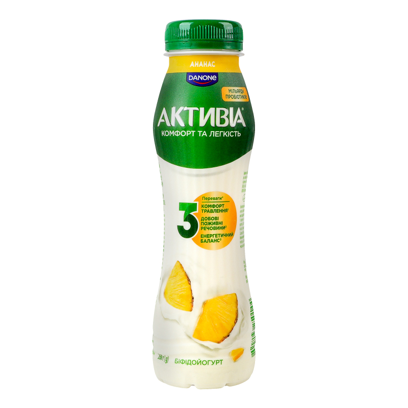 Біфідойогурт Активіа 1,2% 260гАнанас пет