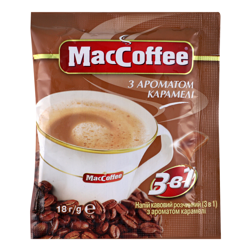 Напій кавовий MacCoffee 3в1 18г Карамель