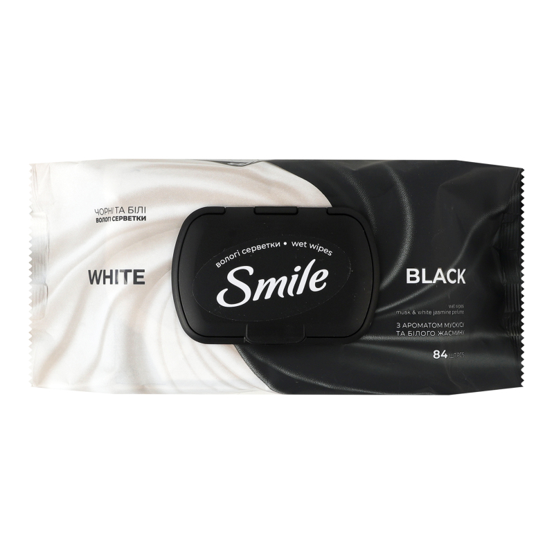 Серветки вологі Smile 84шт Чорні та білі