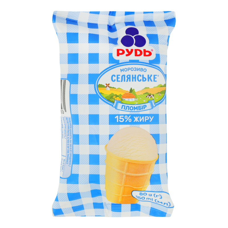 Морозиво Рудь в/с 80г ПломбірСелянське