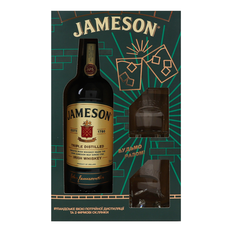Віскі Jameson 0,7л 40% +2 склянки