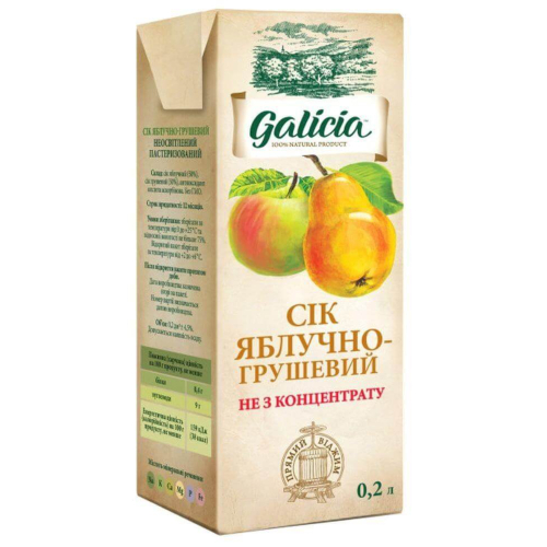 Сік Galicia 0,2л Яблучно-грушевий