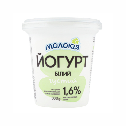 Йогурт Молокія 1,6% 300г білий стакан